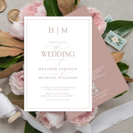 Invitation Code QR officiel Dusty Rose Monogramme Mariage de