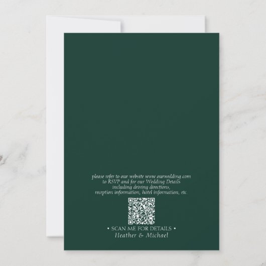 Invitation Code QR officiel Emerald Green Monogram Mariage (Dos)