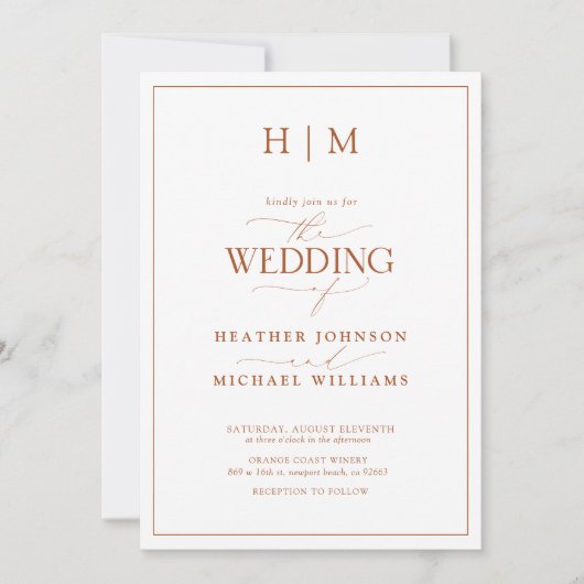 Invitation Code QR officiel Mariage de monogramme orange brûl (Devant)