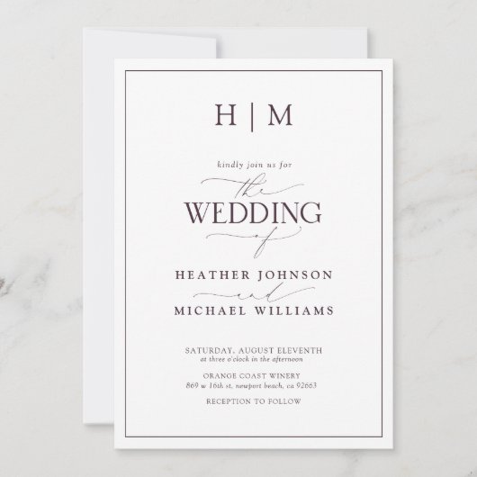 Invitation Code QR officiel Plum violet Mariage de monogramme (Devant)