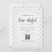 Invitation Code QR One-derful Anniversaire Premier Bleu à poi (Devant)