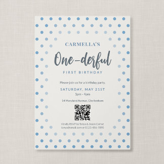 Invitation Code QR One-derful Anniversaire Premier Bleu à poi