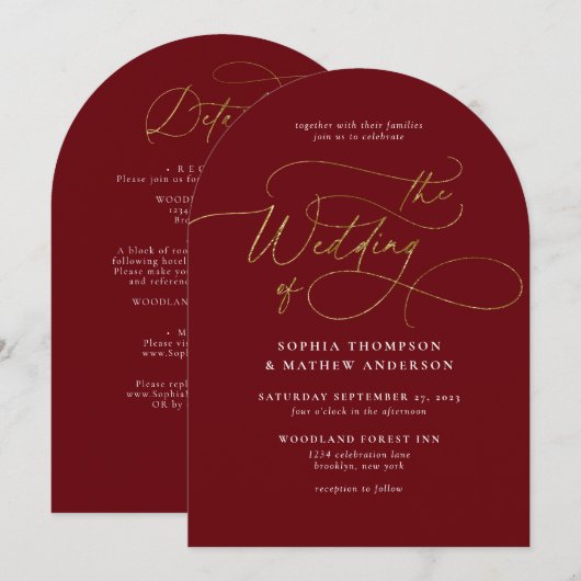 Invitation Code QR Or Bourgogne Mariage Arch All in one (Devant / Derrière)