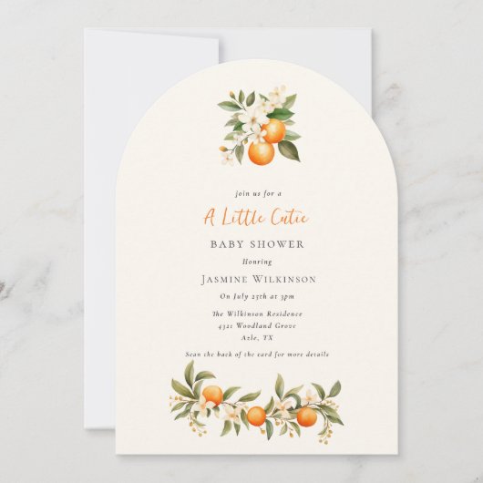 Invitation Code QR Orange Blossom Baby shower Arch Design (Devant)