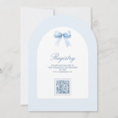 Invitation Code QR Pastel Bleu Coquette Arc en Anse Bébé à Ve (Dos)