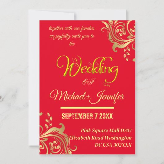 Invitation Code QR personnalisé Elegant Mariage rouge et or (Devant)