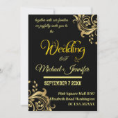 Invitation Code QR personnalisé Mariage noir et or élégant (Devant)