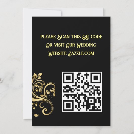 Invitation Code QR personnalisé Mariage noir et or élégant (Dos)