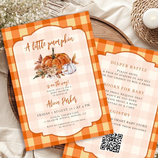 Invitation Code QR petite citrouille orange gingham shower de