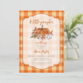 Invitation Code QR petite citrouille orange gingham shower de (Debout devant)