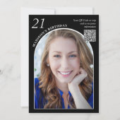 Invitation Code QR Photo Arc Noir Blanc 21e Anniversaire (Devant)