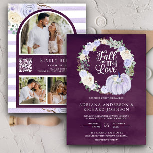 Invitation Code QR Photo Citrouille Roses Laveンダー Mariage Pru