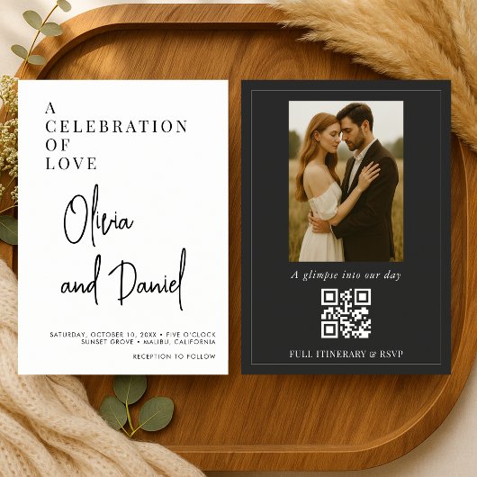 Invitation Code QR photo de mariage avec écriture luxueuse 