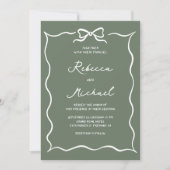 Invitation Code QR Photo de mariage avec ruban vert sauge bla (Devant)
