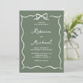 Invitation Code QR Photo de mariage avec ruban vert sauge bla (Debout devant)