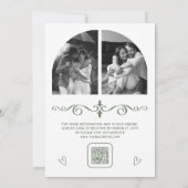 Invitation Code QR Photo de mariage avec ruban vert sauge bla (Dos)