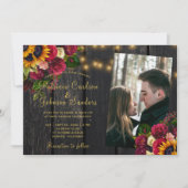 Invitation Code QR photo de mariage rustique tournesol et ros (Devant)