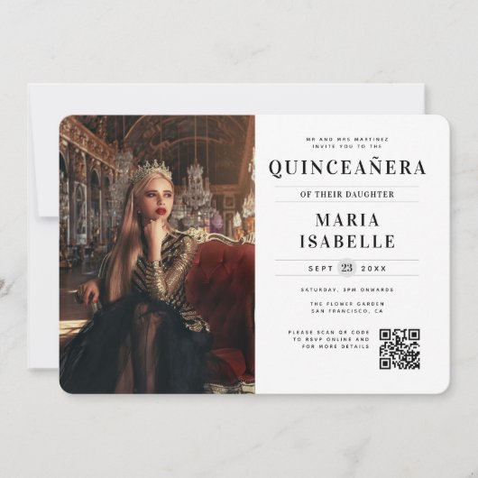 Invitation Code QR photo de princesse moderne Quinceañera (Devant)