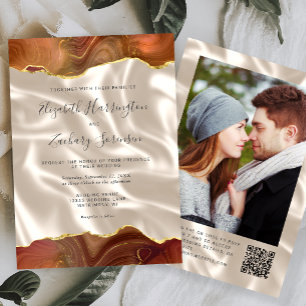 Invitation Code QR photo en soie ivoire agate orange brûlée