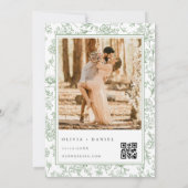 Invitation Code QR photo floral français vert sauge (Dos)