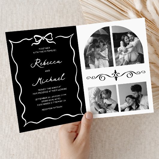 Invitation Code QR Photo Mariage Arc Blanc Dessiné à la Main