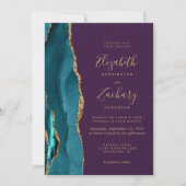 Invitation Code QR photo mariage bleu sarcelle or agate viole (Devant)