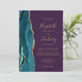 Invitation Code QR photo mariage bleu sarcelle or agate viole (Debout devant)