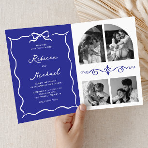 Invitation Code QR Photo Mariage Main Bleue Dessinée Arc Blan