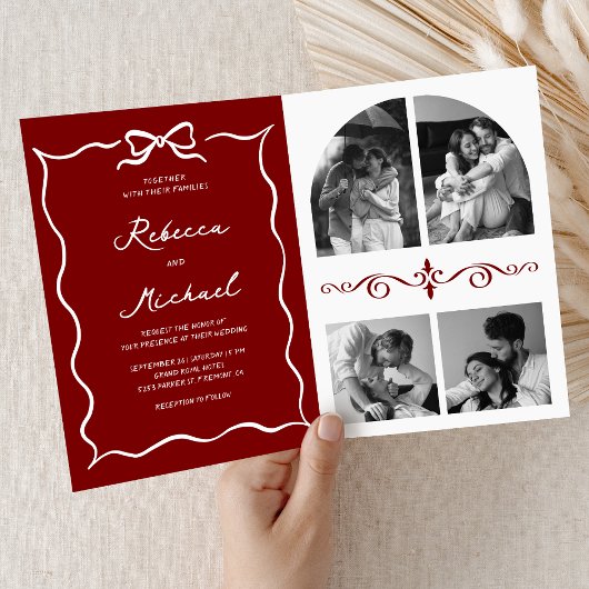 Invitation Code QR photo mariage main dessinée blanche rouge