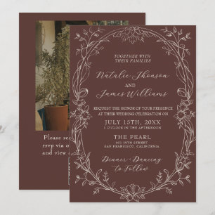 Invitation Code QR photo mariage Marron Chocolat Ancien Argen