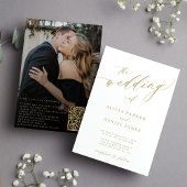 Invitation code QR photo mariage moderne élégant or