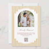 Invitation Code QR photo mariage rayé beige classique (Dos)
