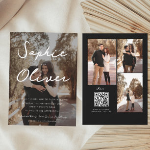 Invitation Code QR photo noir minimaliste tout en un Mariage