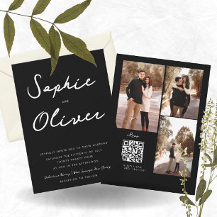 Invitation Code QR photo noir minimaliste tout en un Mariage