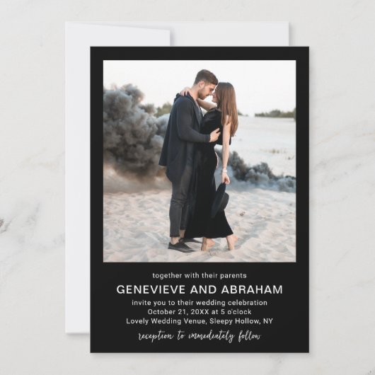 Invitation Code QR photo noir propre mariage moderne (Devant)