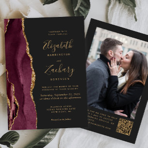 Invitation Code QR photo sombre agate rouge Bourgogne Mariage