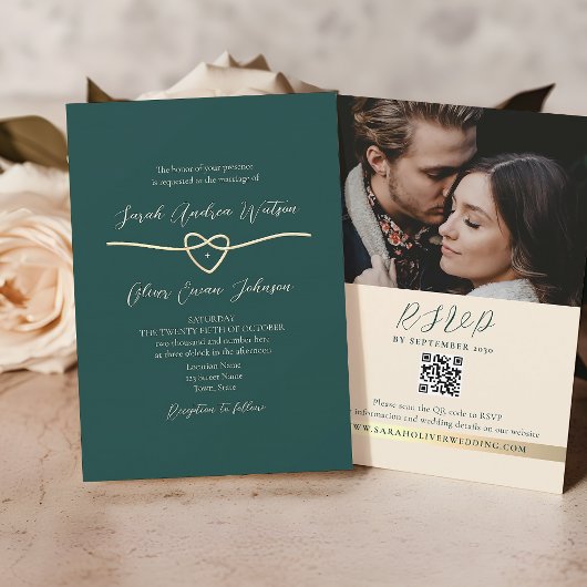 Invitation Code QR Photo Vert Émeraude Mariage