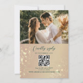 Invitation Code QR Photo Vert Émeraude Mariage Or (Dos)