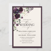 Invitation Code QR Plum Pourpre Crème Floral Aquarelle Script (Devant)