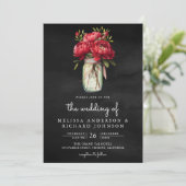 Invitation Code QR Pot Mason Fleur de Pivoine Rouge Mariage N (Debout devant)