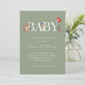 Invitation Code QR pour Baby Shower Bois de Sauge Vert (Debout devant)