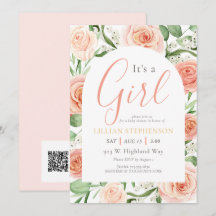 Code QR pour Baby Shower Rose Florale Fille Rose P