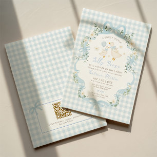Invitation Code QR pour la Baby Shower du Garçon au Ruban Ble