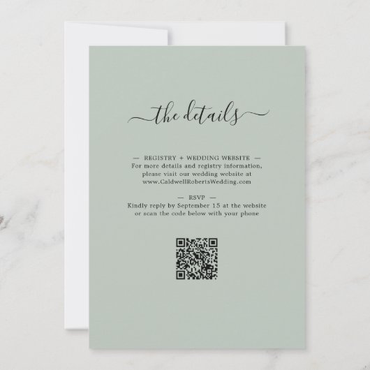 Invitation Code QR pour la réception de mariage avec verdure  (Dos)