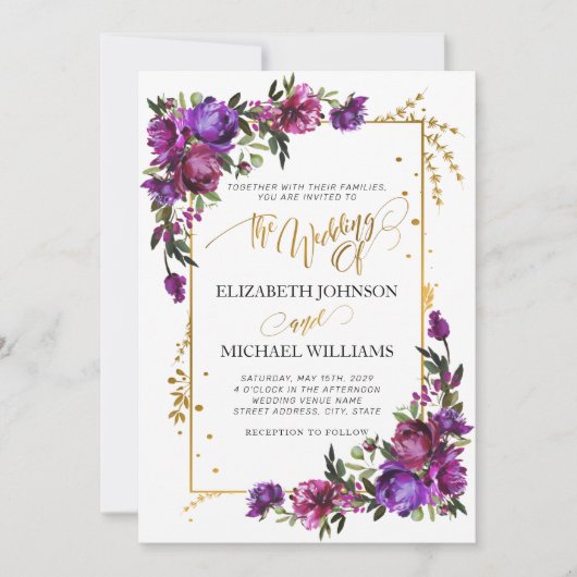 Invitation Code QR Purple Hot Pink Floral Gold Script (Devant)