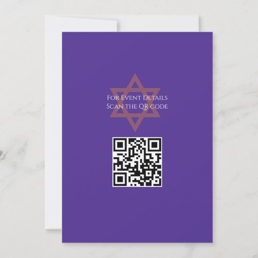 Invitation Code QR rétro Bat mitzvah violet et vert (Dos)