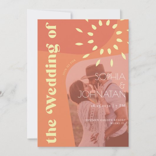 Invitation Code QR rétro brûlé orange gras PHOTO rsvp mariage (Devant)