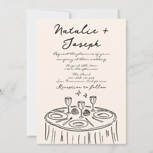 Invitation Code QR rétro main dessinée Mariage original écrit (Devant)