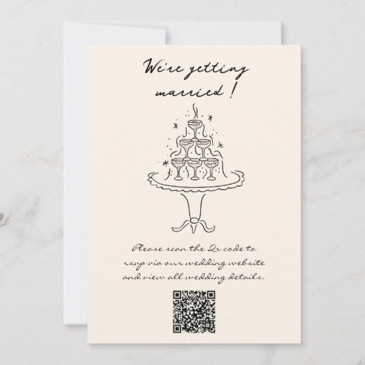 Invitation Code QR rétro main dessinée Mariage original écrit (Dos)