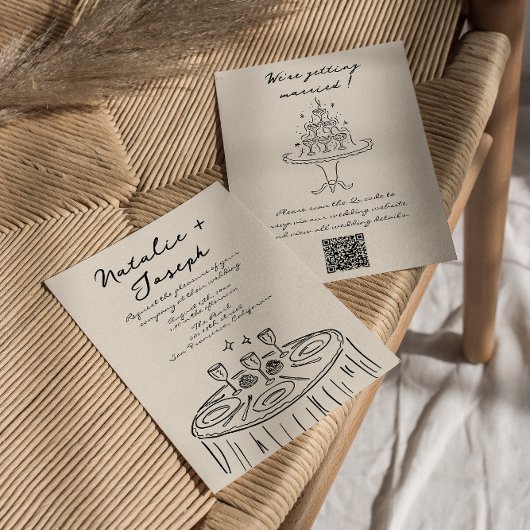 Invitation Code QR rétro main dessinée Mariage original écrit